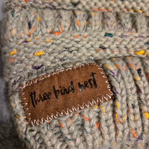 Three Bird Nest Knitted Ponytail Bun Beanie Hat Gray Rainbow Speckles - Picture 4 of 4